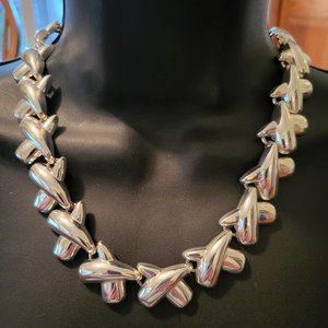 Vintage Anne Klein Chunky X Silver Necklace